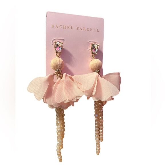 Rachel Parcell Organza Flower Beaded Linear Statement Earring In Blush NWT - Picture 2 of 3